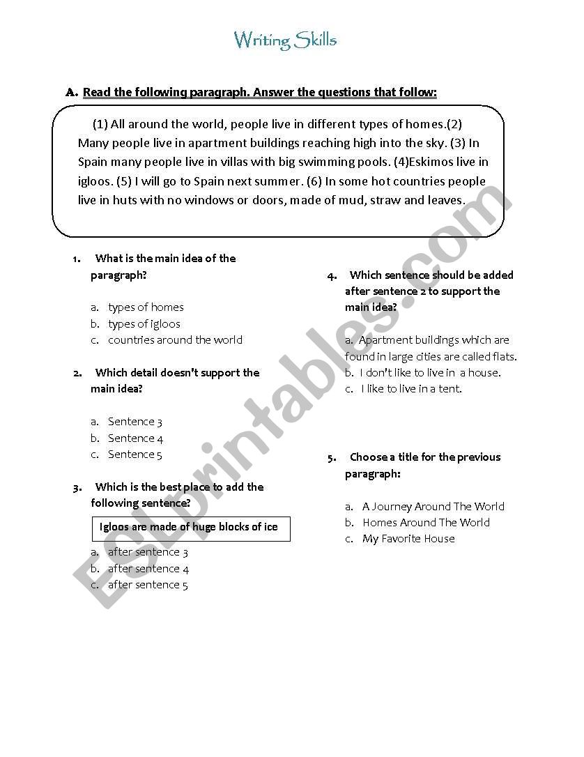 Writing Skills worksheet