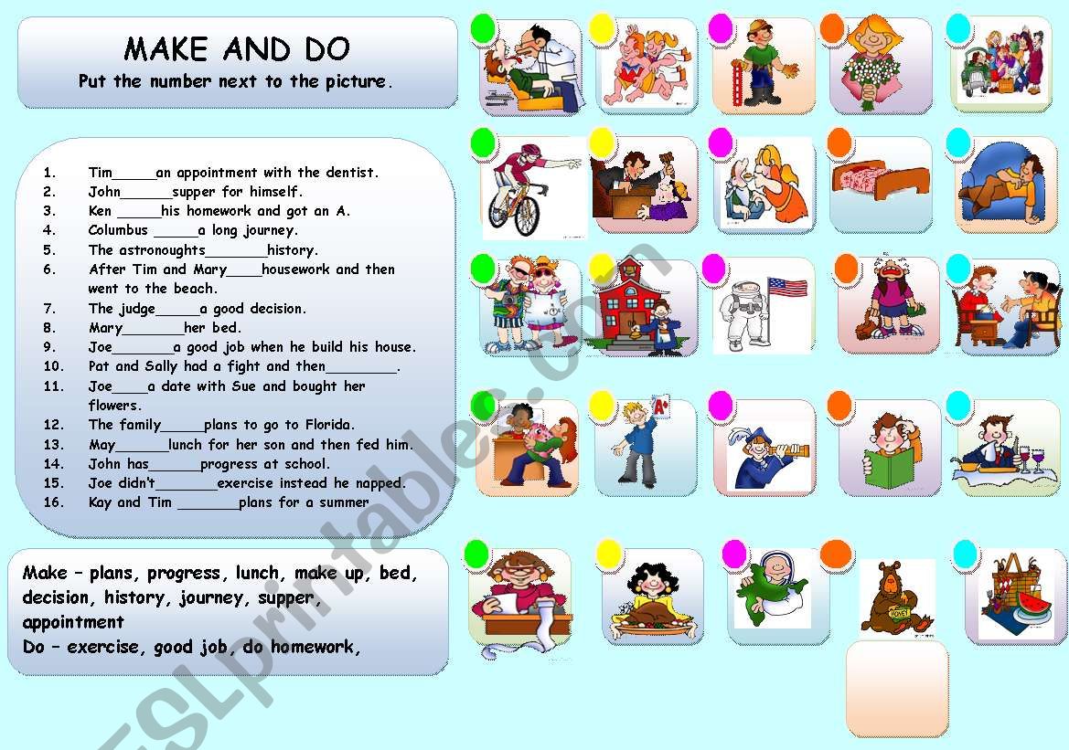 MAKE AND DO worksheet