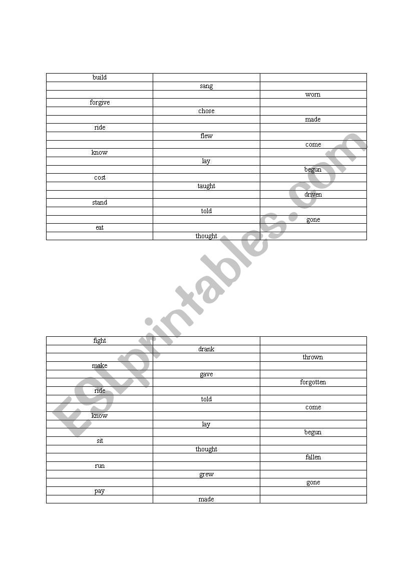 irregular verbs short test (two groups)