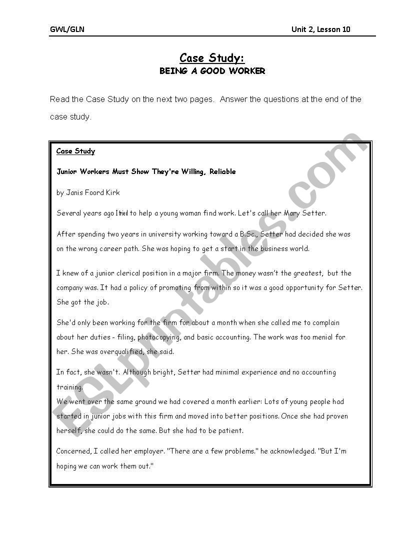 Case Study worksheet