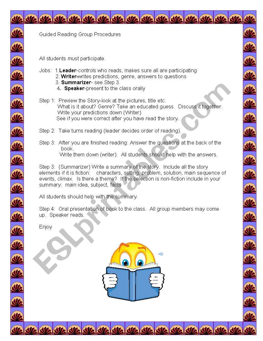 guided reading guidelines worksheet