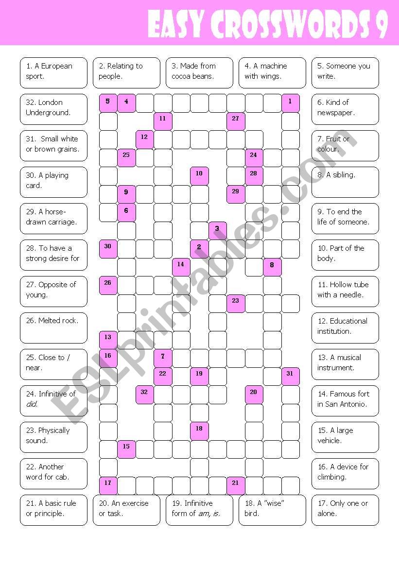 Easy Crossword 9 worksheet