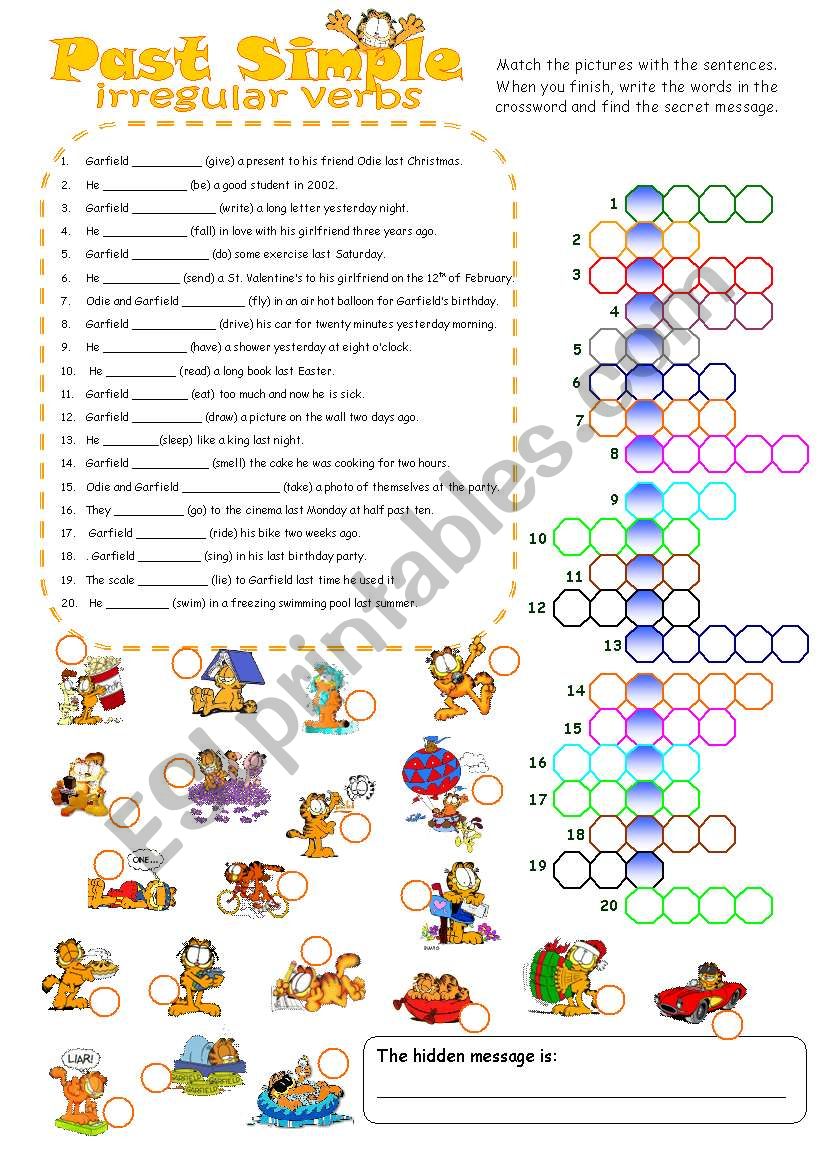 past simple crossword with Garfield (irregular verbs)