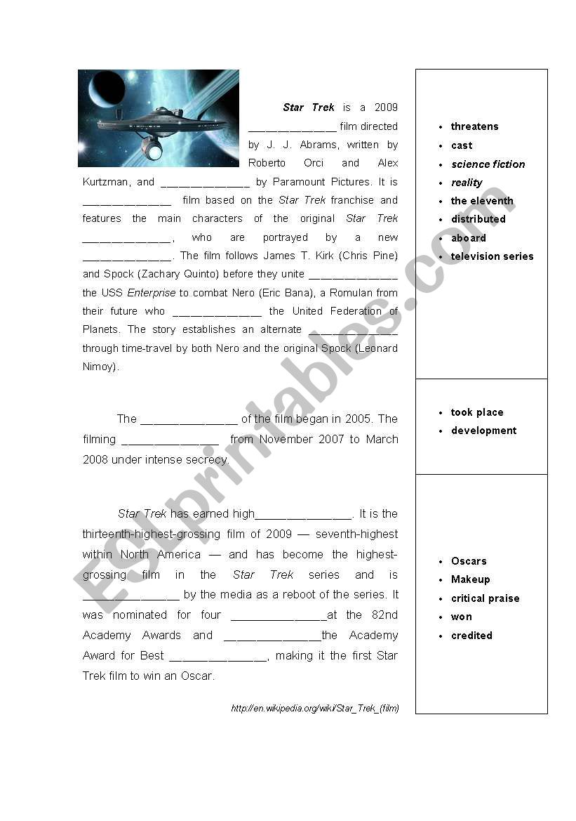 Film Star Trek worksheet