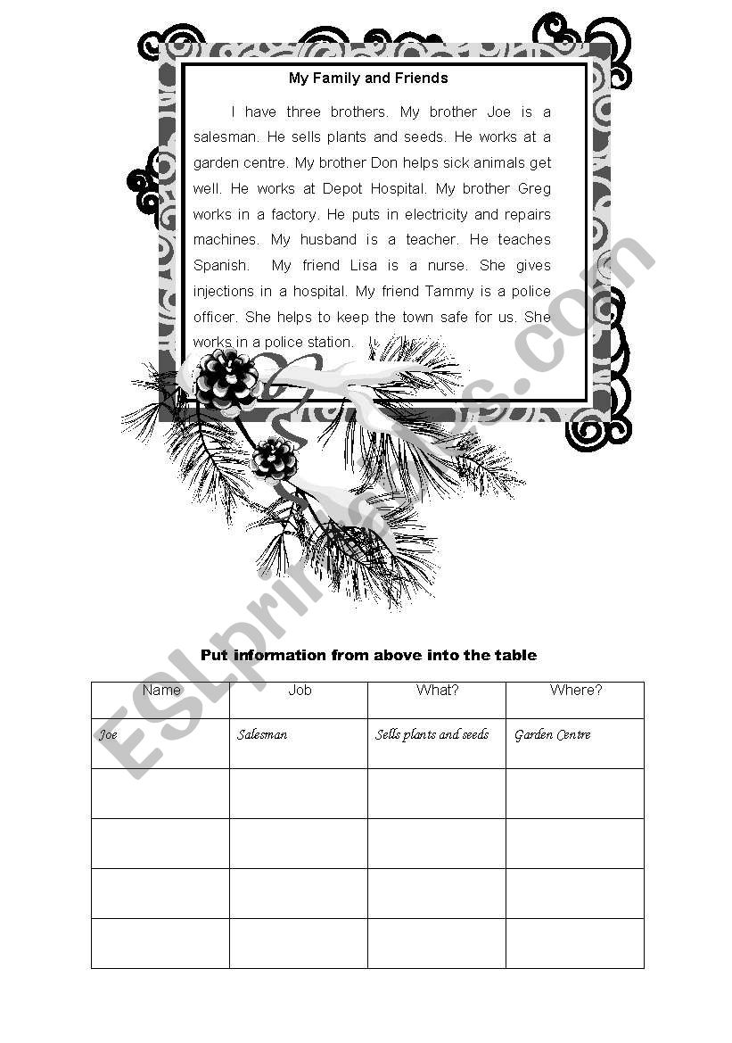 series of activities  worksheet