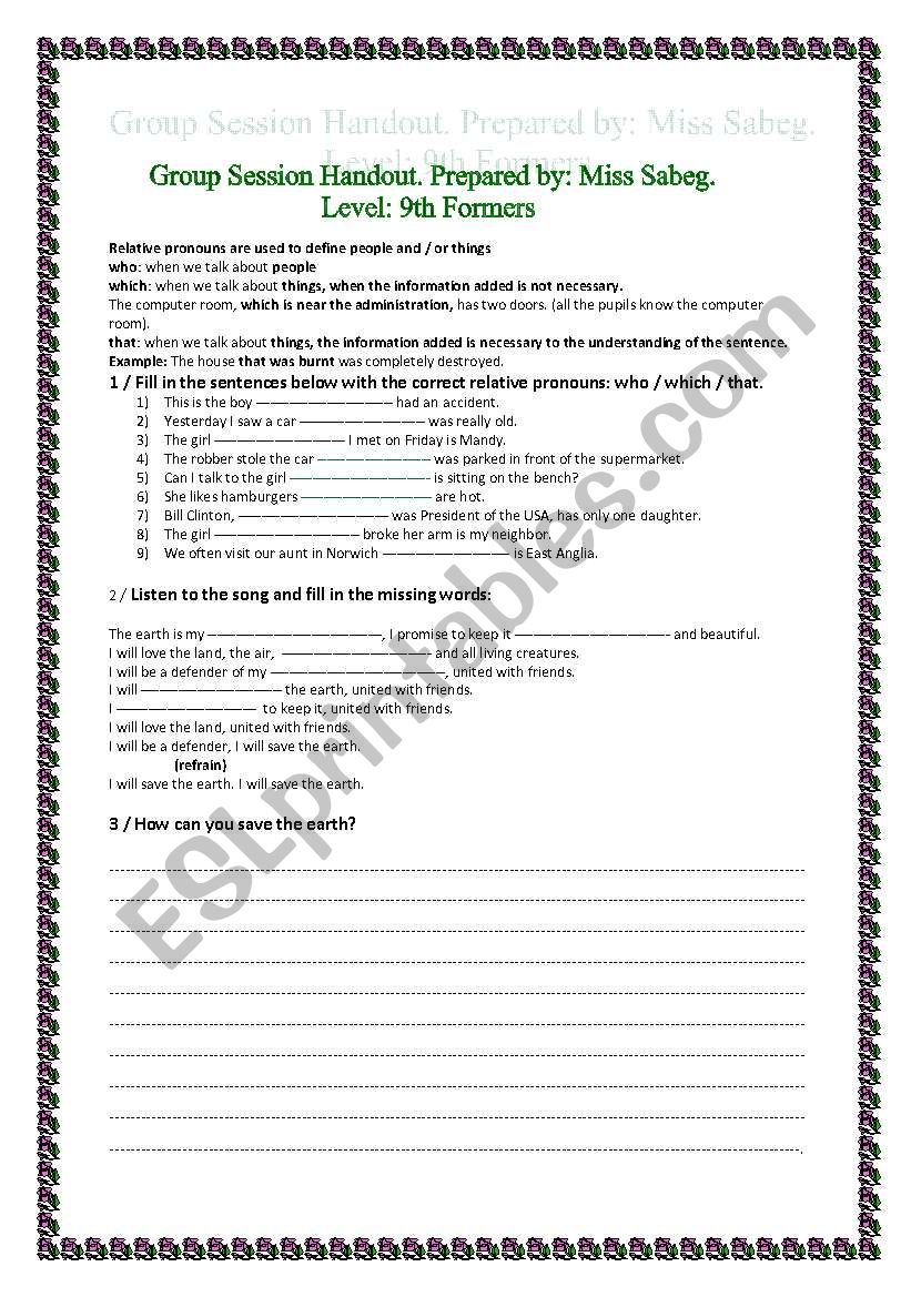 Earth Song worksheet