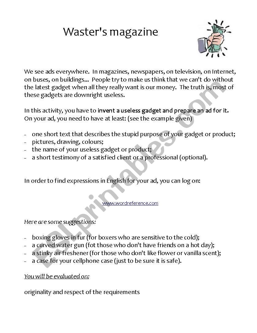 Wasters magazine worksheet