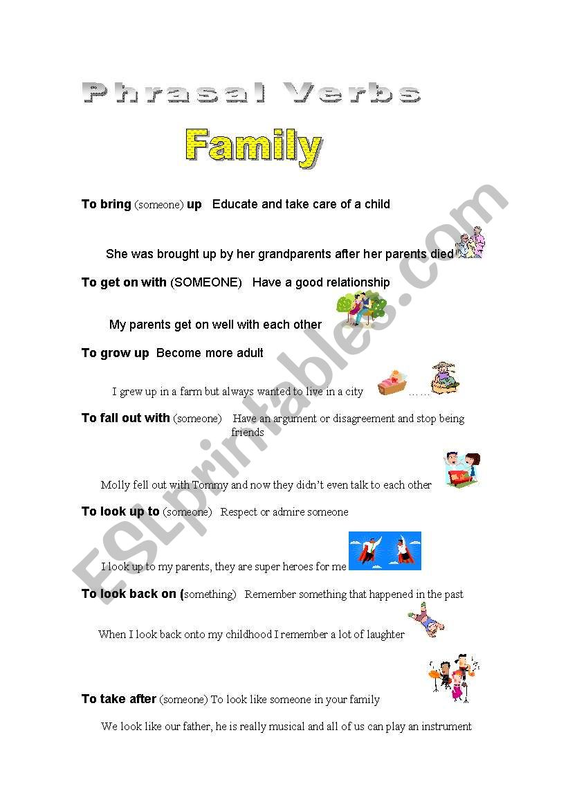 Phrasals verbs about Family  worksheet