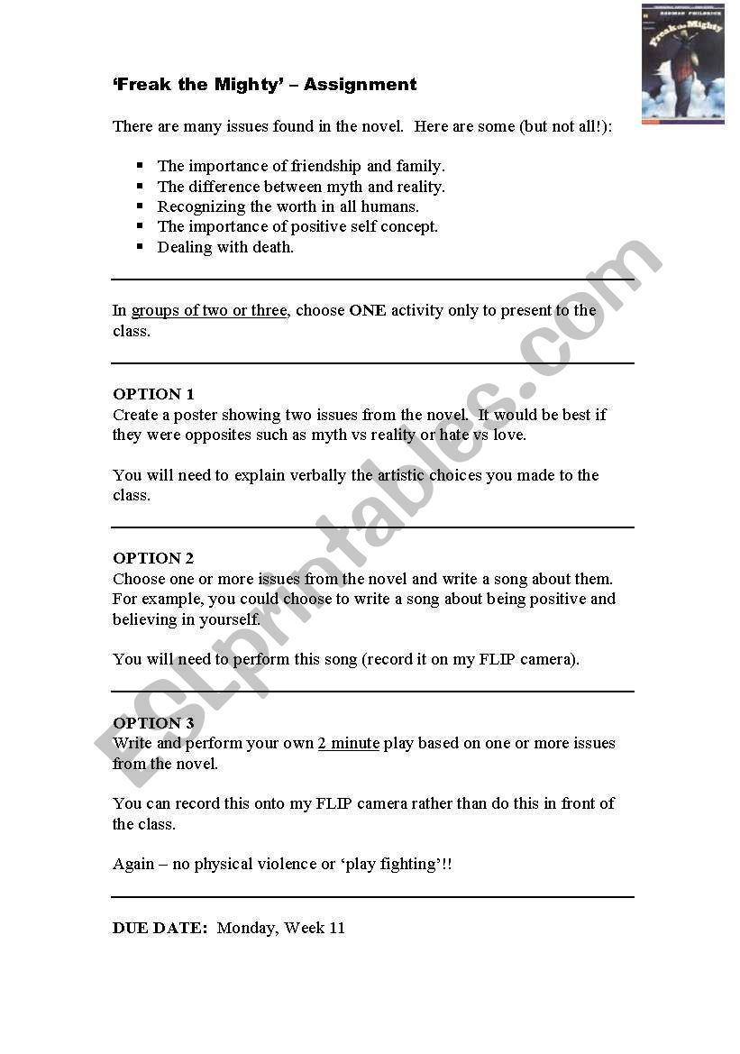 Freak the Mighty Creative Worksheet