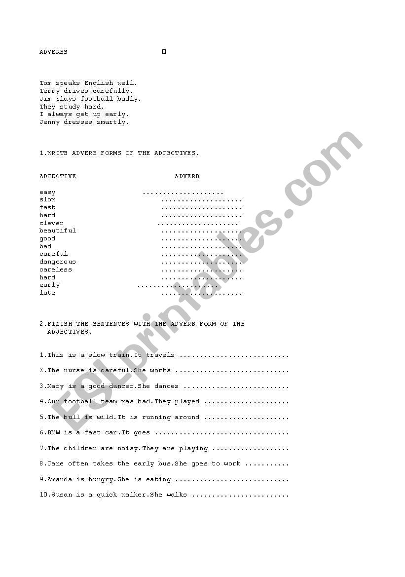 ADVERBS worksheet