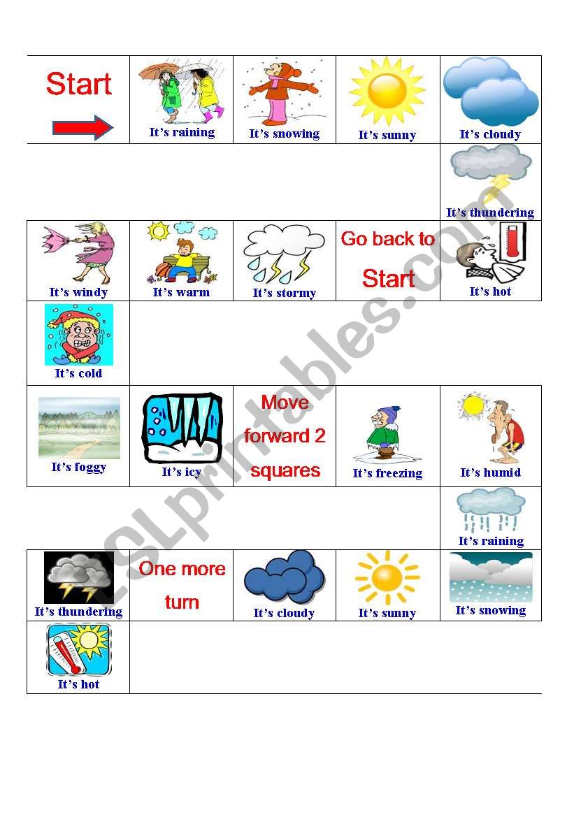 Weather board game worksheet