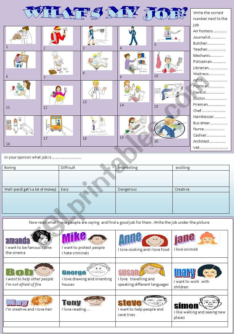 whats the job? worksheet