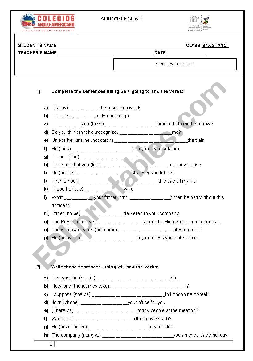 Future and Comparatives worksheet