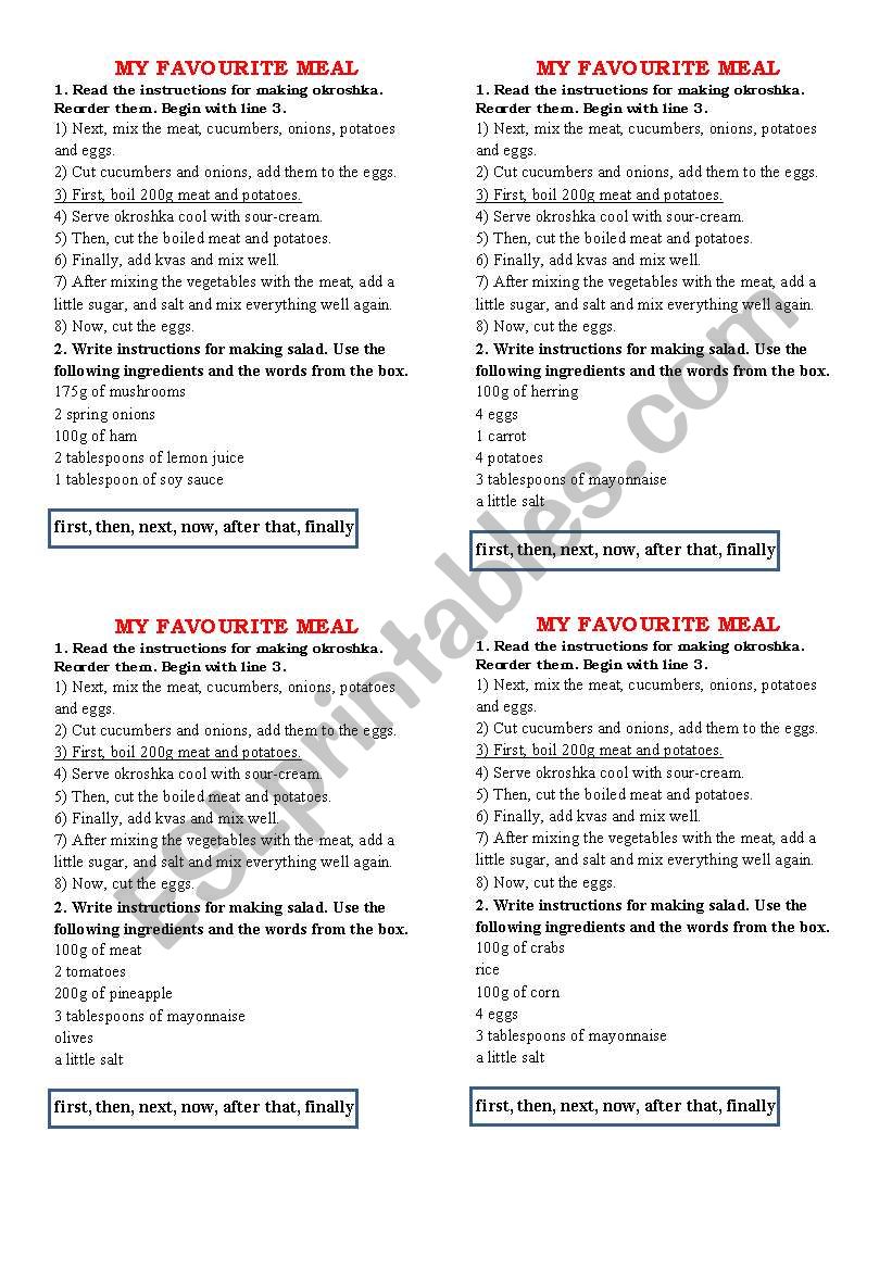 My favourite meal worksheet