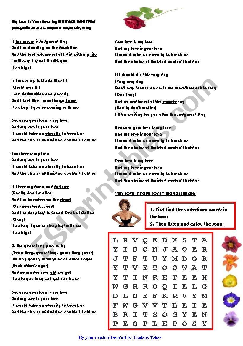 WHITNEY HOUSTON - MY LOVE IS YOUR LOVE WORDSEARCH