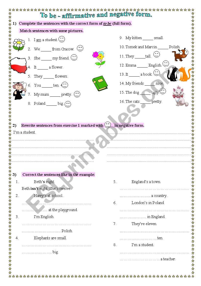 To be - affirmative and negative. - ESL worksheet by Renata Lioness