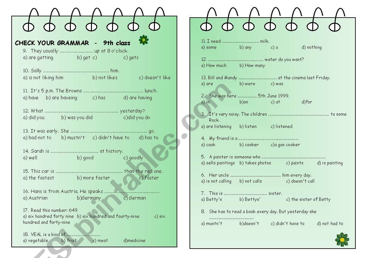 Check your grammar worksheet