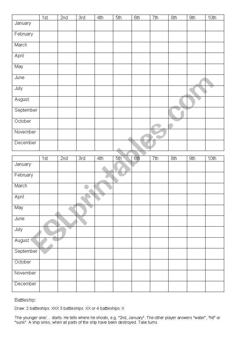 battleship: dates, ordinal numbers, months