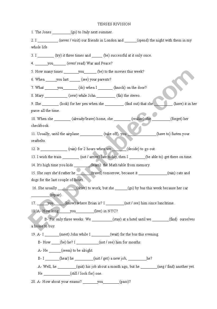 Verb tense worksheet