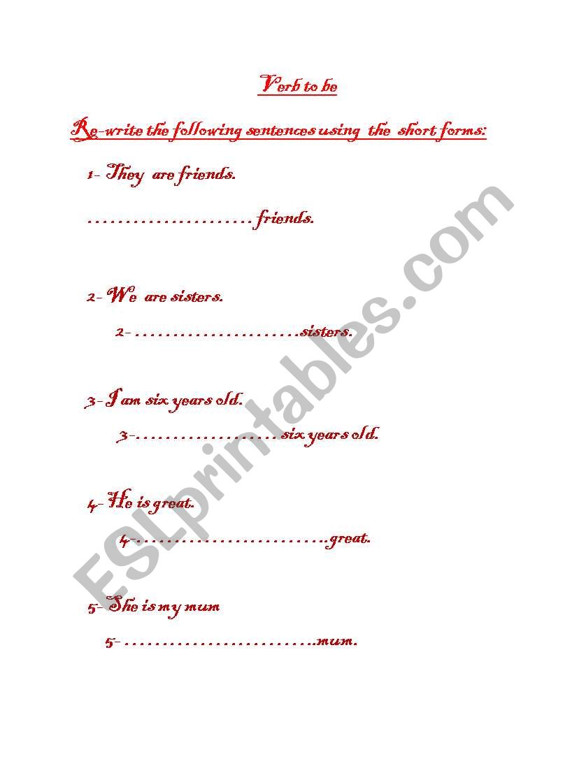 verb to be worksheet