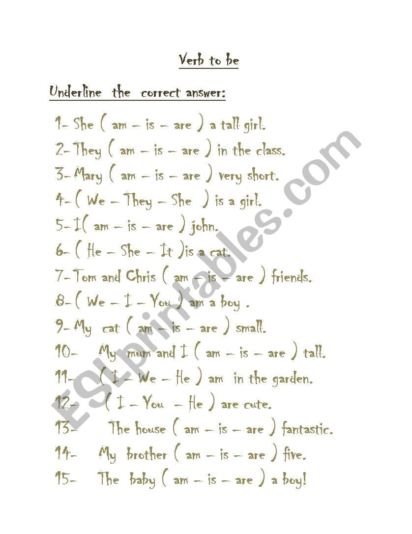 verb to be worksheet