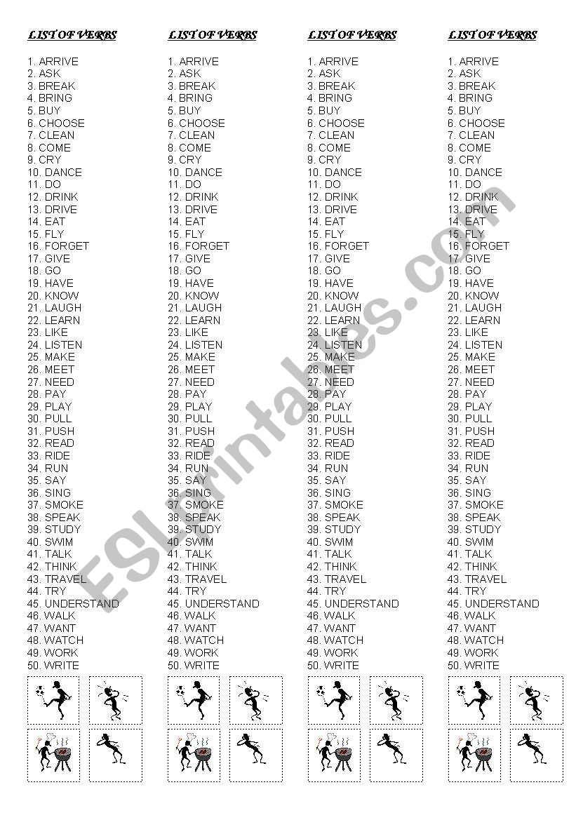 LIST OF VERBS worksheet