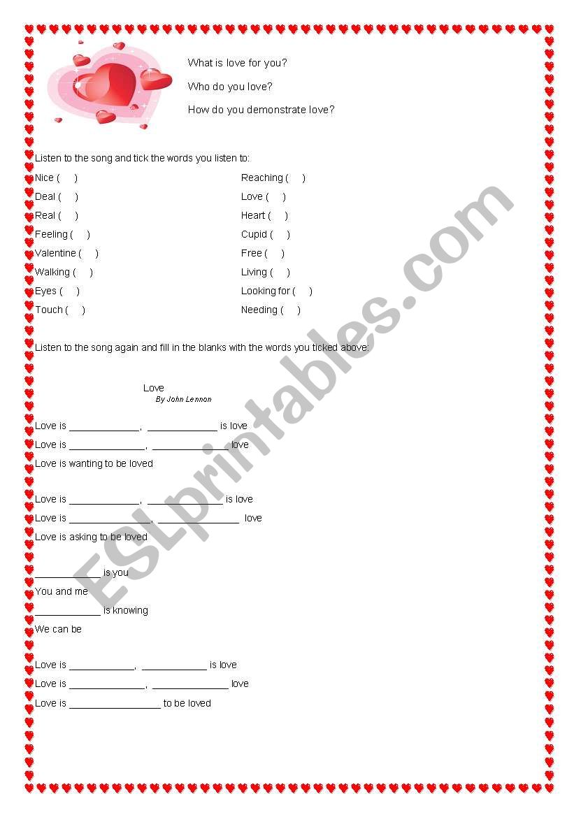 Song Love by John Lennon worksheet