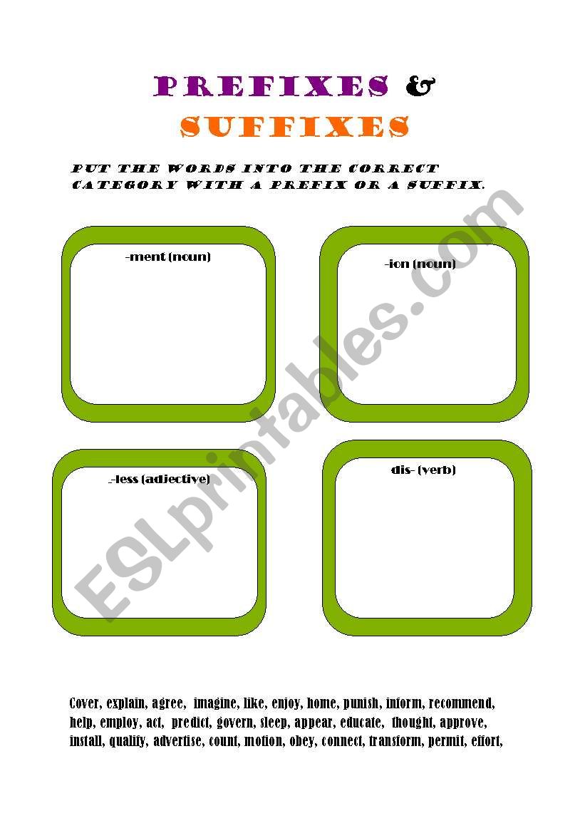 Prefixes & Suffixes worksheet