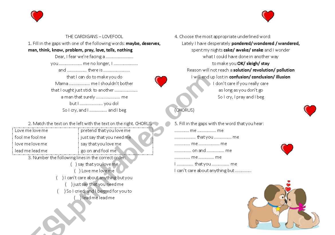 The Cardigans - Lovefool worksheet