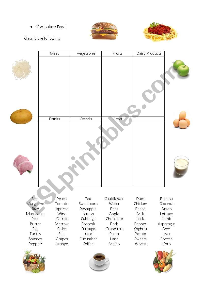 Food Vocabulary worksheet