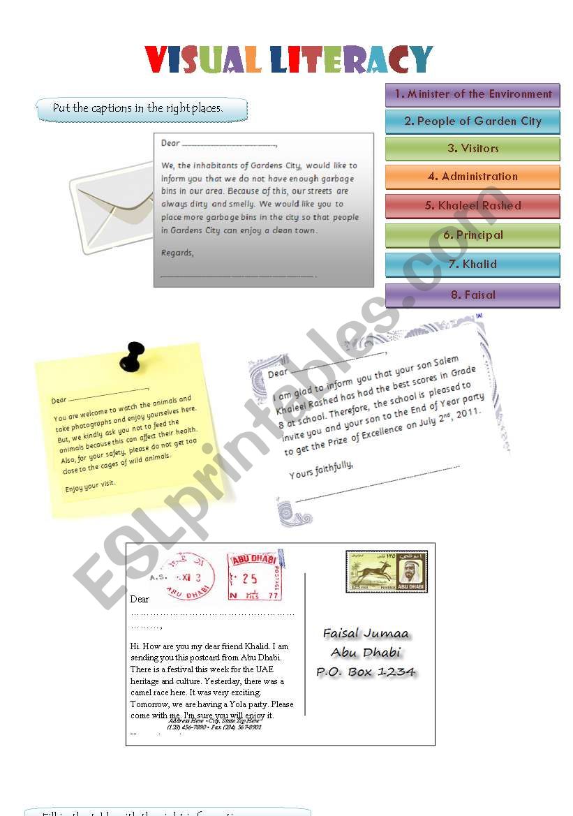 Visual Literacy (2 pages) worksheet