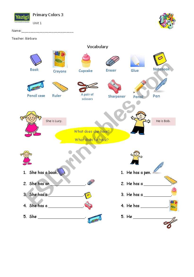 School objects and verb to have