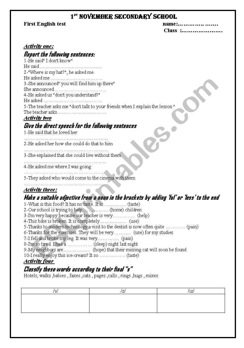 test  worksheet