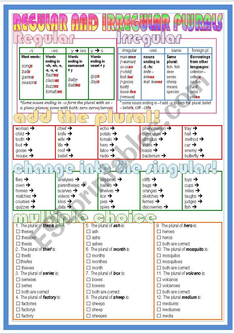 Regular and Irregular Plurals worksheet