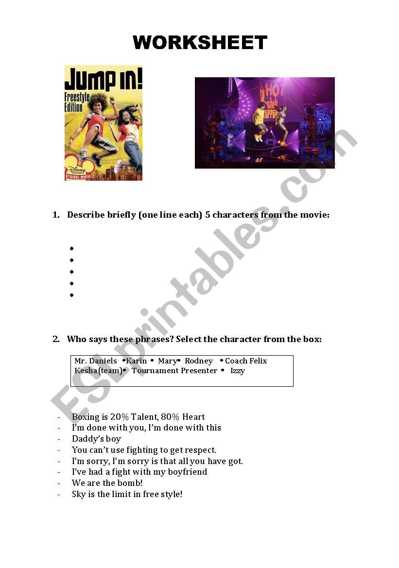 Jump In Movie worksheet