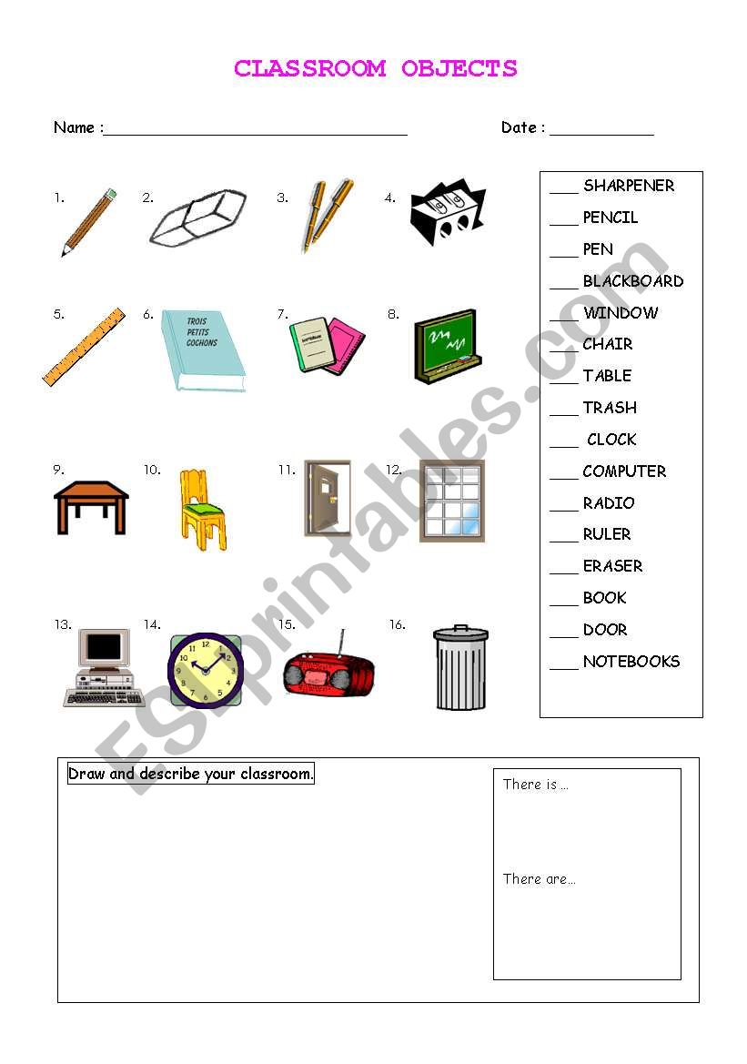 Classroom Objects worksheet