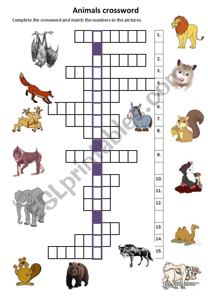 Animals crossword worksheet