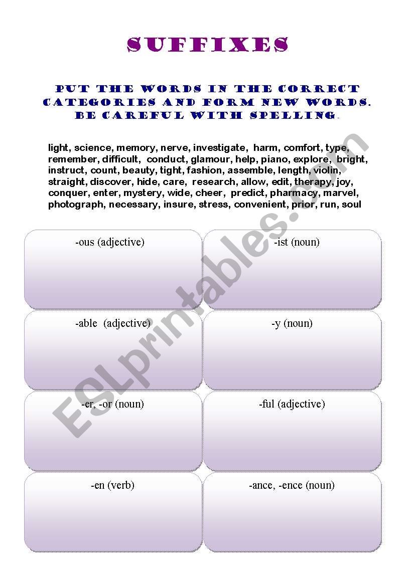 Suffixes worksheet