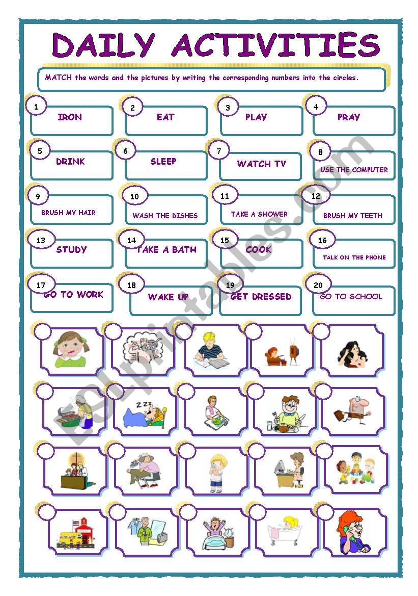 DAILY ACTIVITIES - Matching Exercise