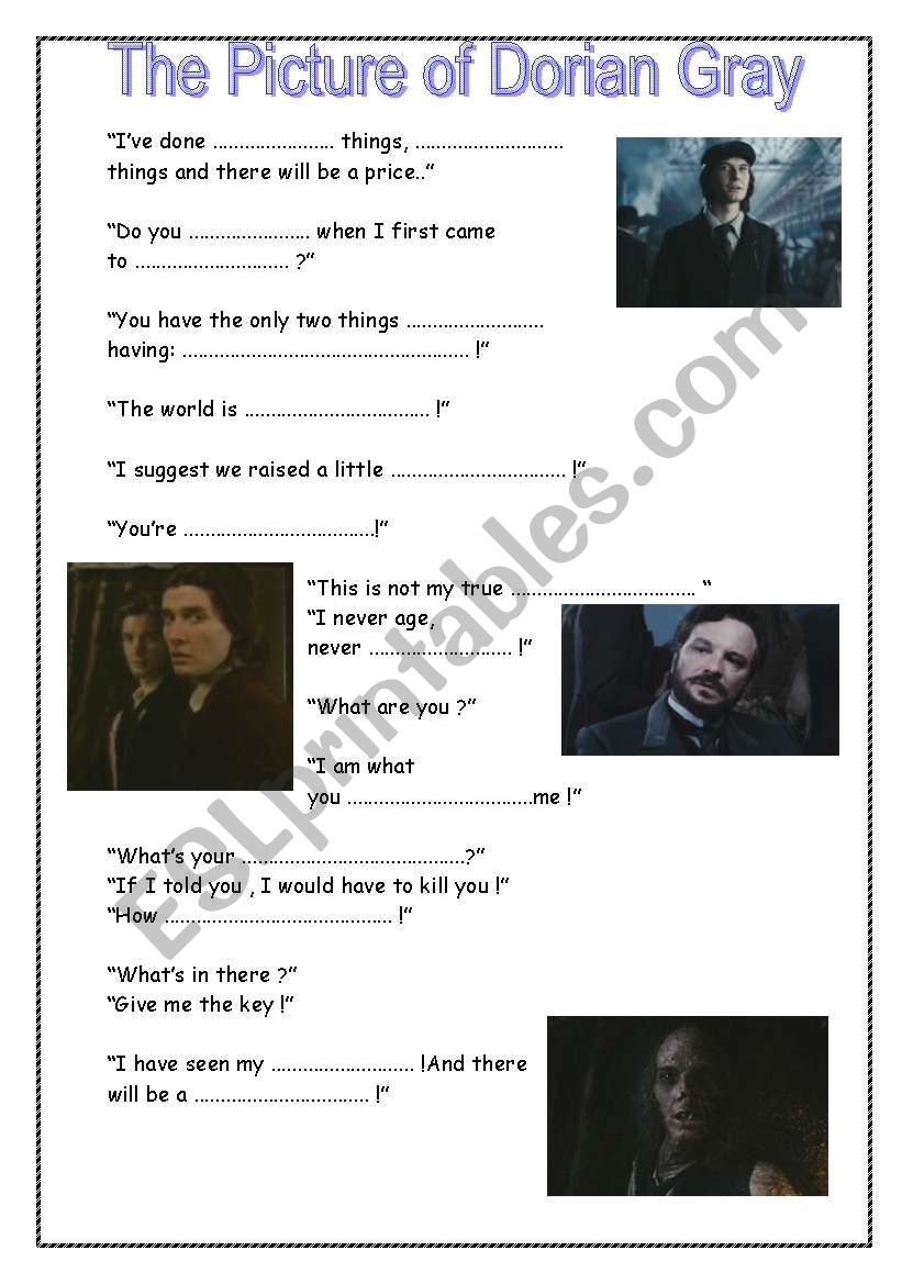 the picture of Dorian Gray worksheet