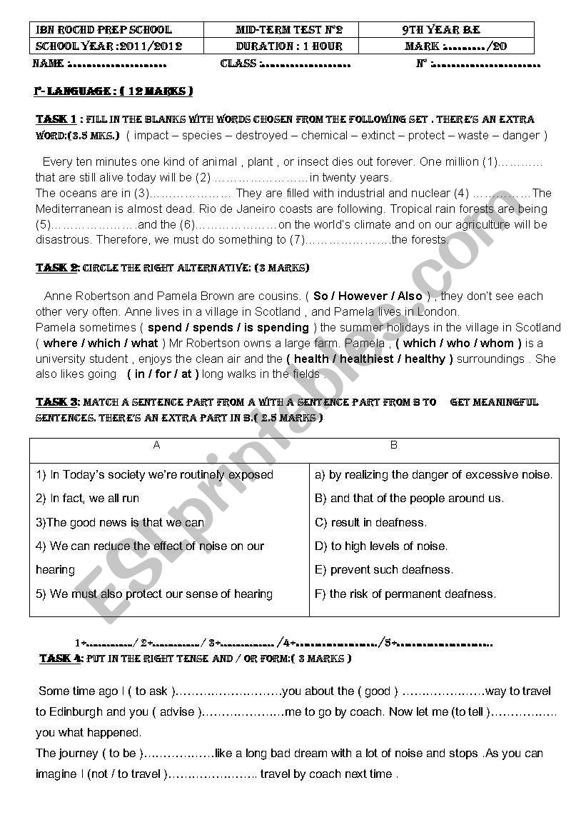 A Mid-term Test N2 for 9th formers