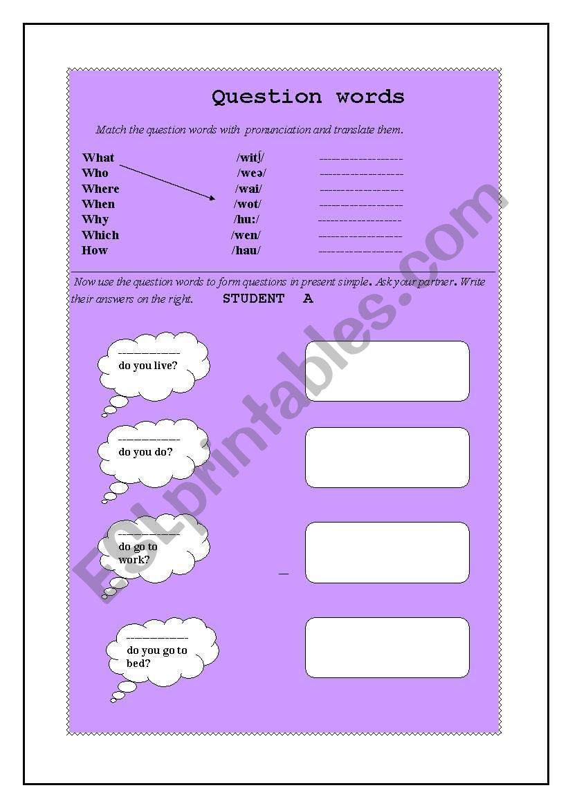 Elementary questions worksheet