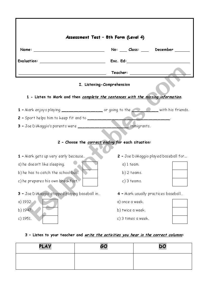 Sport worksheet