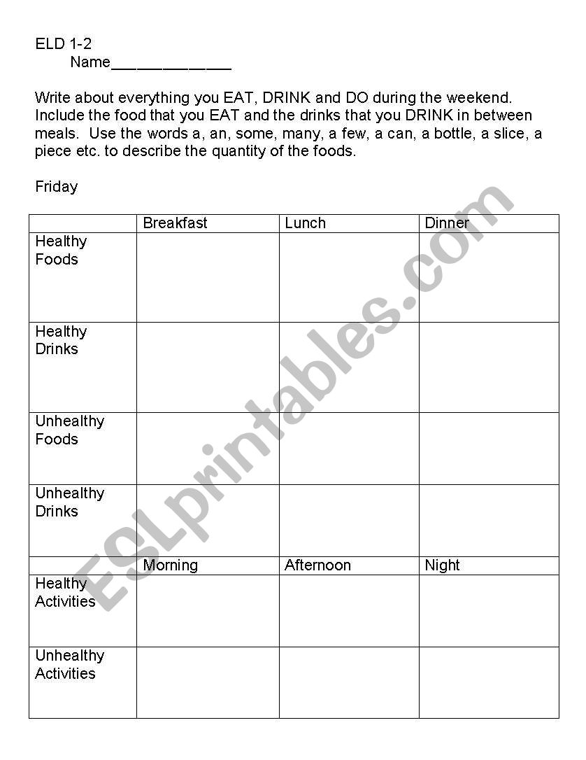 Food Diary worksheet