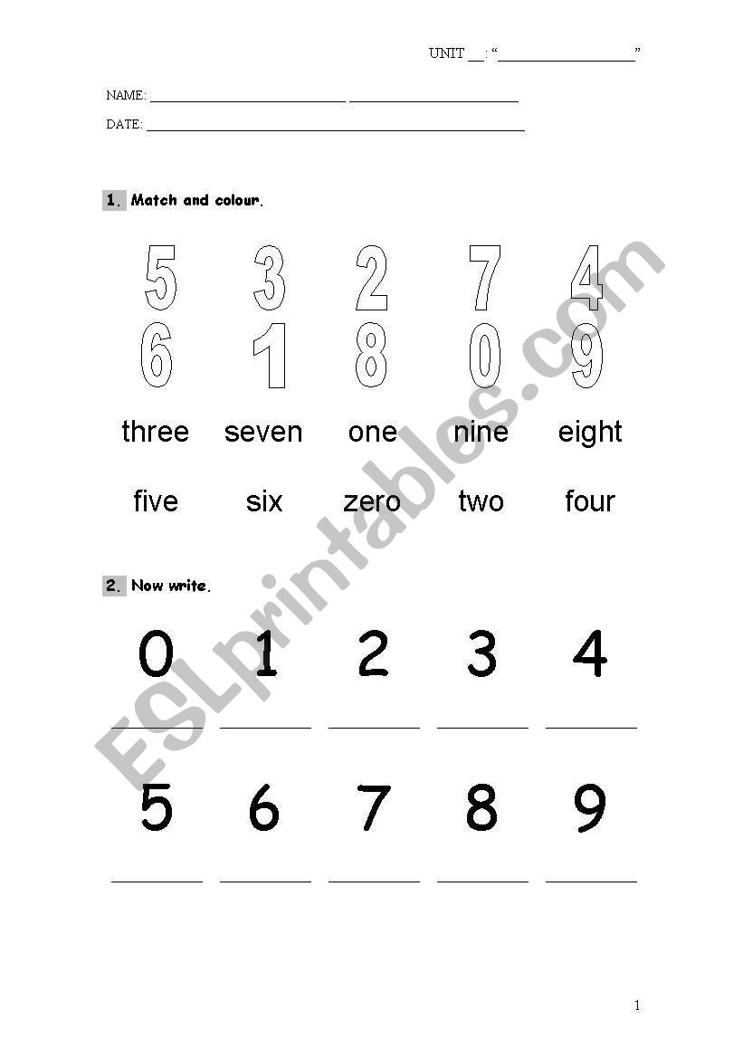 Numbers worksheet