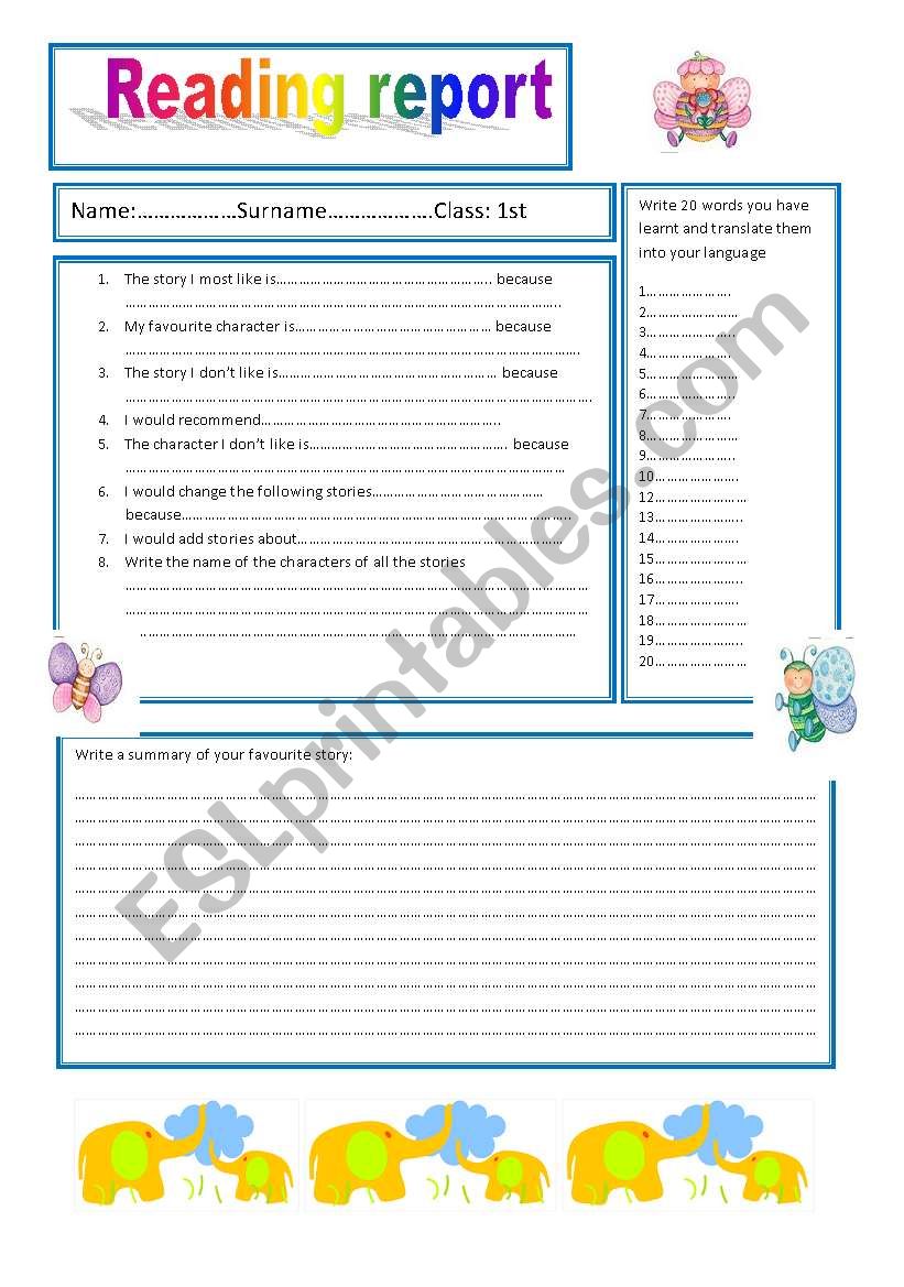 Reading report (1st ESO) worksheet