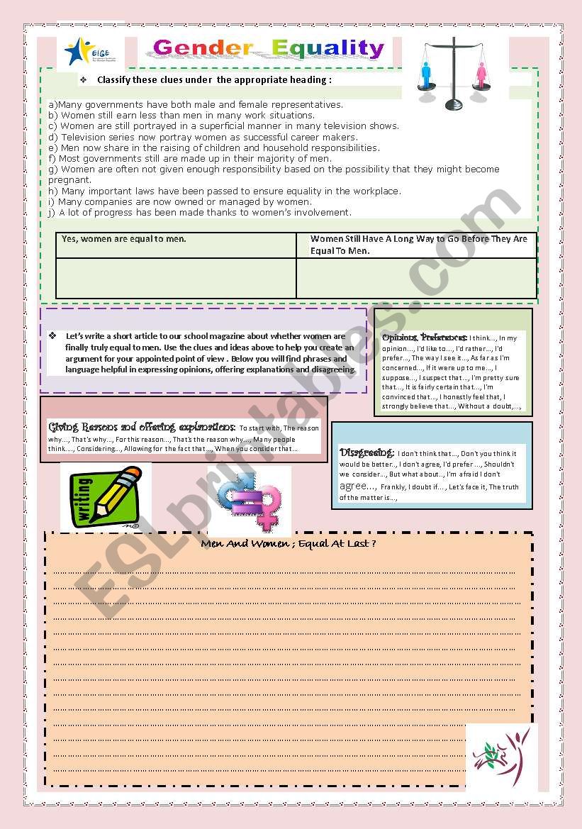 gender equality worksheet