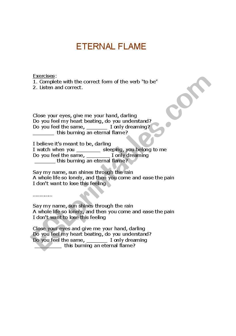 Song: Eternal Flame worksheet