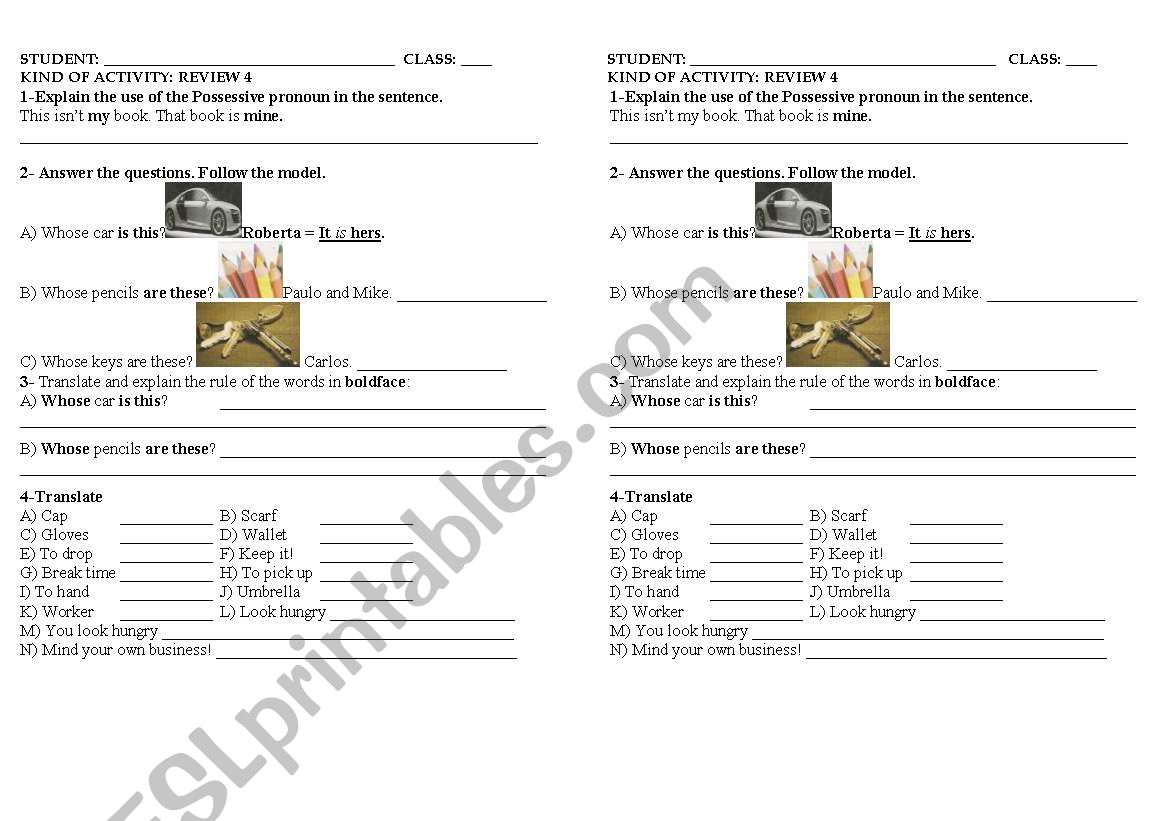 REVIEW 4 8 TH GRADE, WHOSE, POSSESSIVE PRONOUNS, HIS, HERS, MINE, YOURS, ETC