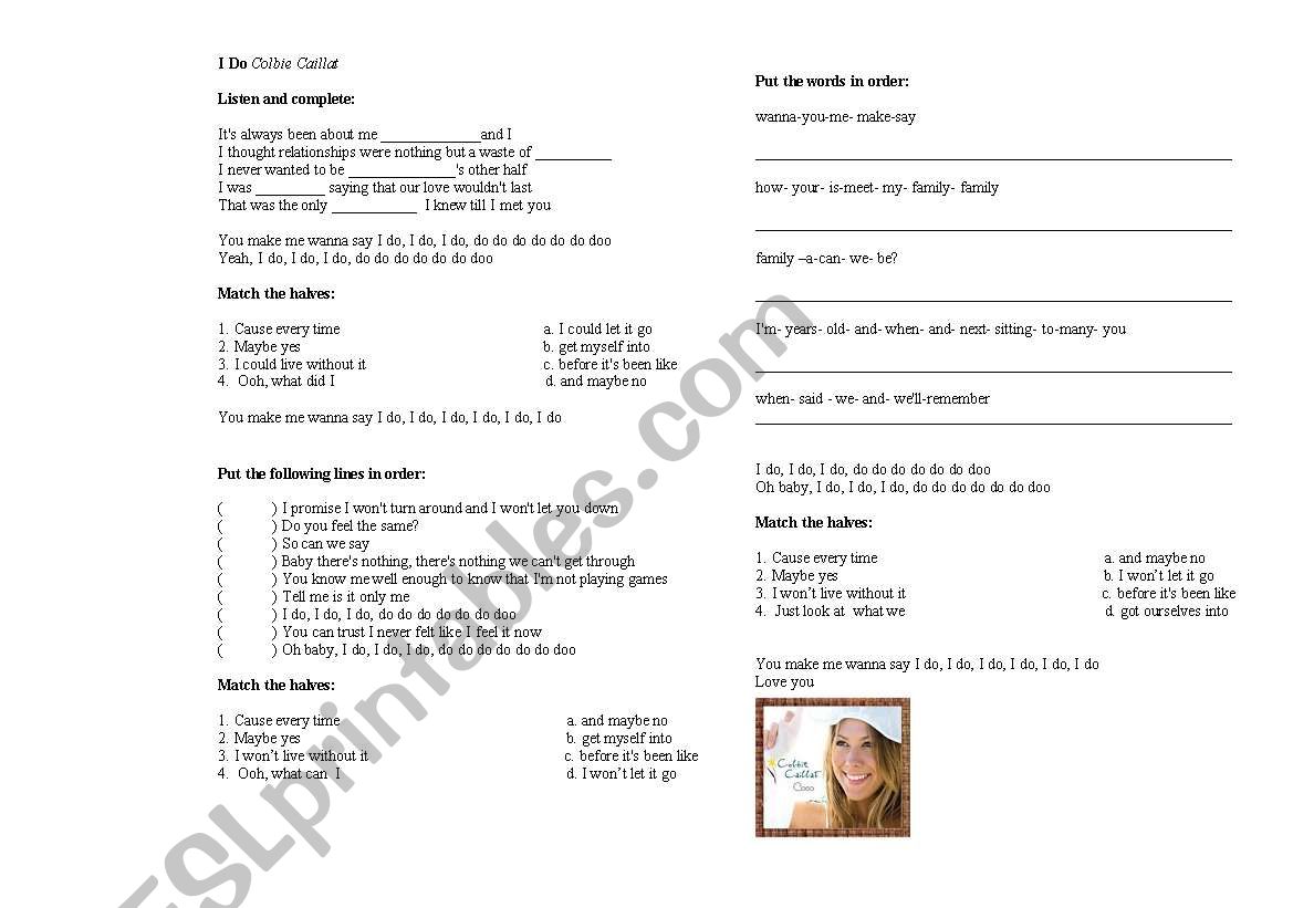 I do Cobie Caillat worksheet